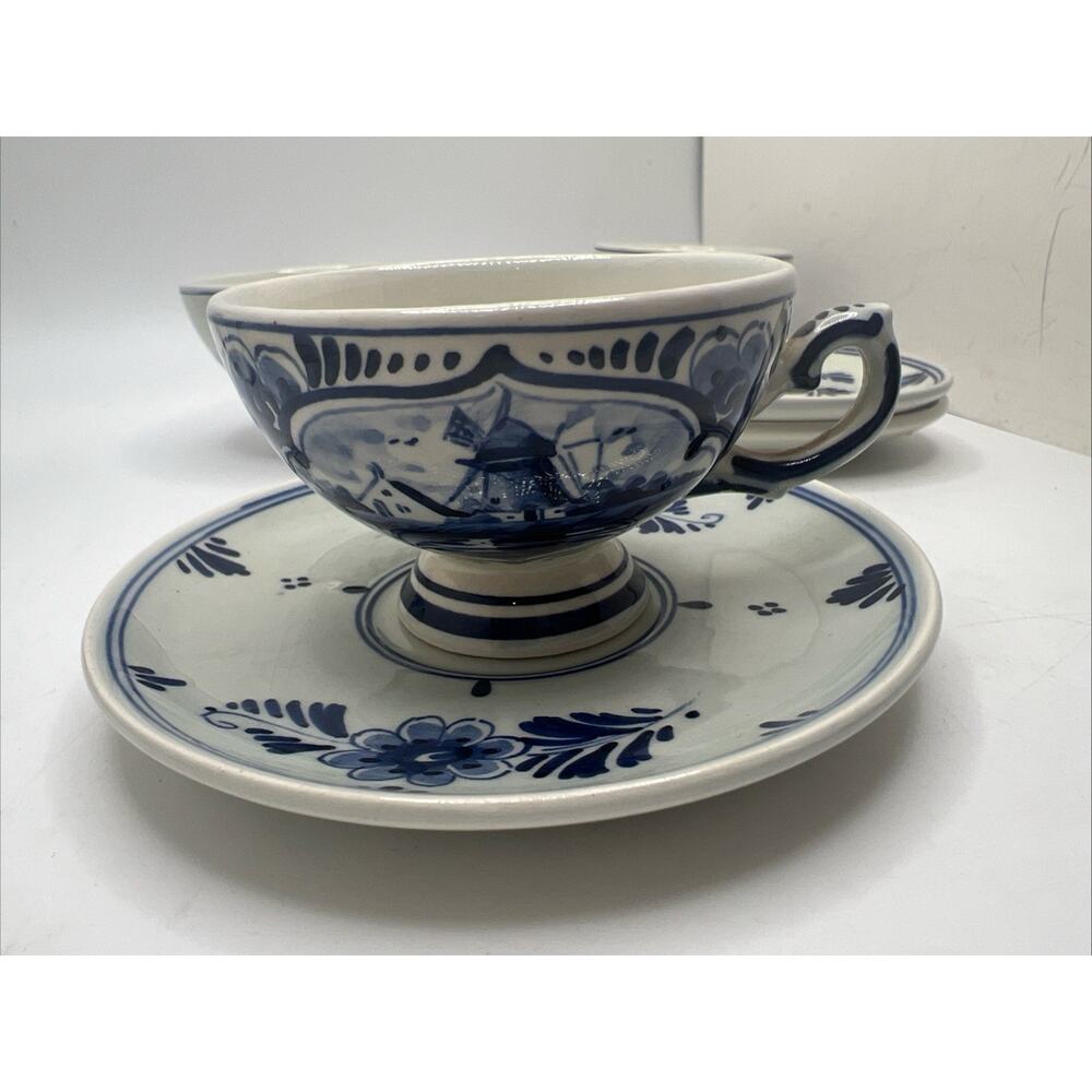 Vintage Hand Painted Delfts Blauw Blue Holland Tea Cup and Saucer Set 3 - Picture 7 of 10